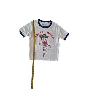 Betty Boop Cowgirl Graphic Ringer Tee White Navy Blue Fleischer Studios Small